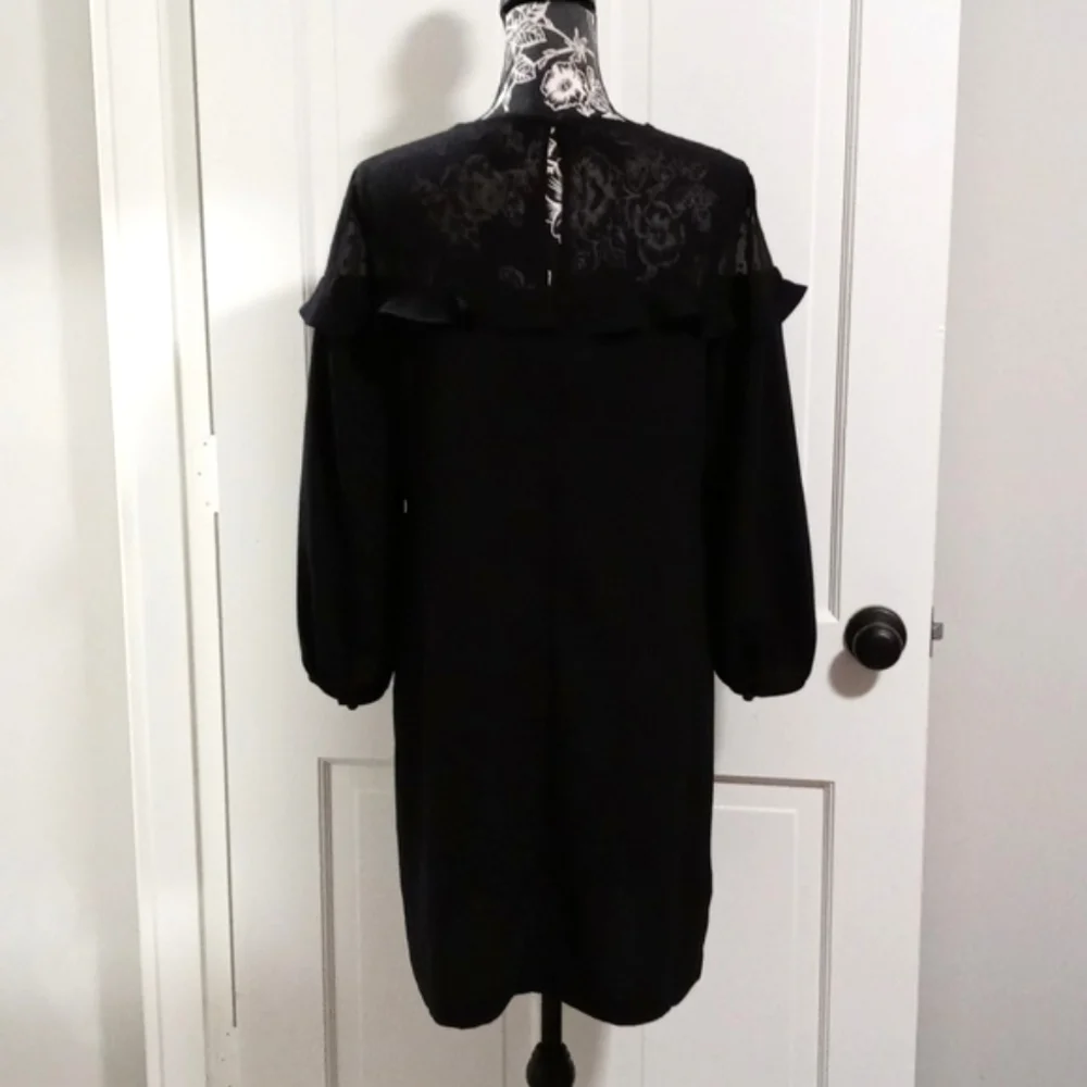 🆕️ 🖤LOFT🖤 - Black L/S Dress w/Sheer Polka Dot Ruffle Detail - Picture 5 of 16